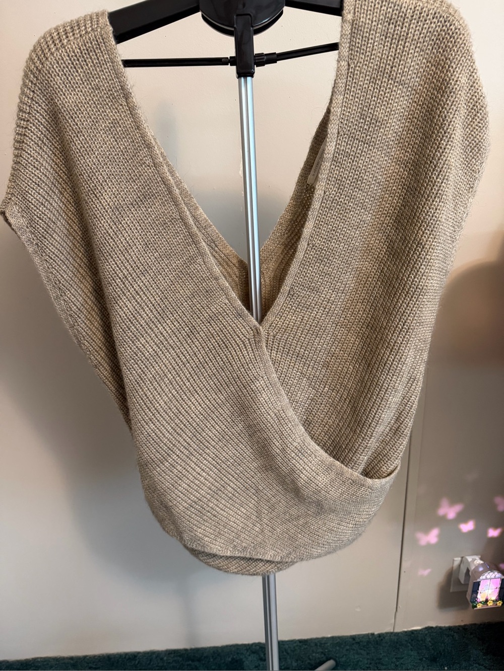 By Anthropologie Tan Ribbed Knit Crossover Wrap Sweater Tank Top Medium